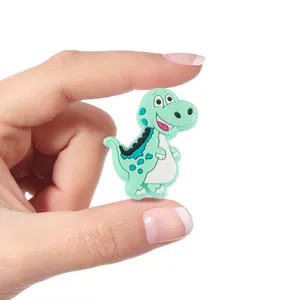 Kustom grosir Diy bayi kelas makanan silikon lembut manik-manik gigitan karakter dinosaurus fokus silikon manik-manik untuk membuat pena