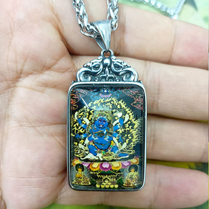 yunnique Stainless Steel Painted Zakiram Thangka Pendant Unisex Fashion Necklace With Bezel Setting For <b>Gift</b> 216037 - Product Image 3