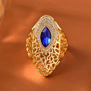 Anillo de Lujo Chapado en Oro con <span class=keywords><strong>Gema</strong></span>, Anillo Turco de Filigrana de Dubái con Circonita, Joyería Árabe para Mujer, Regalo de Boda - Product Image 2