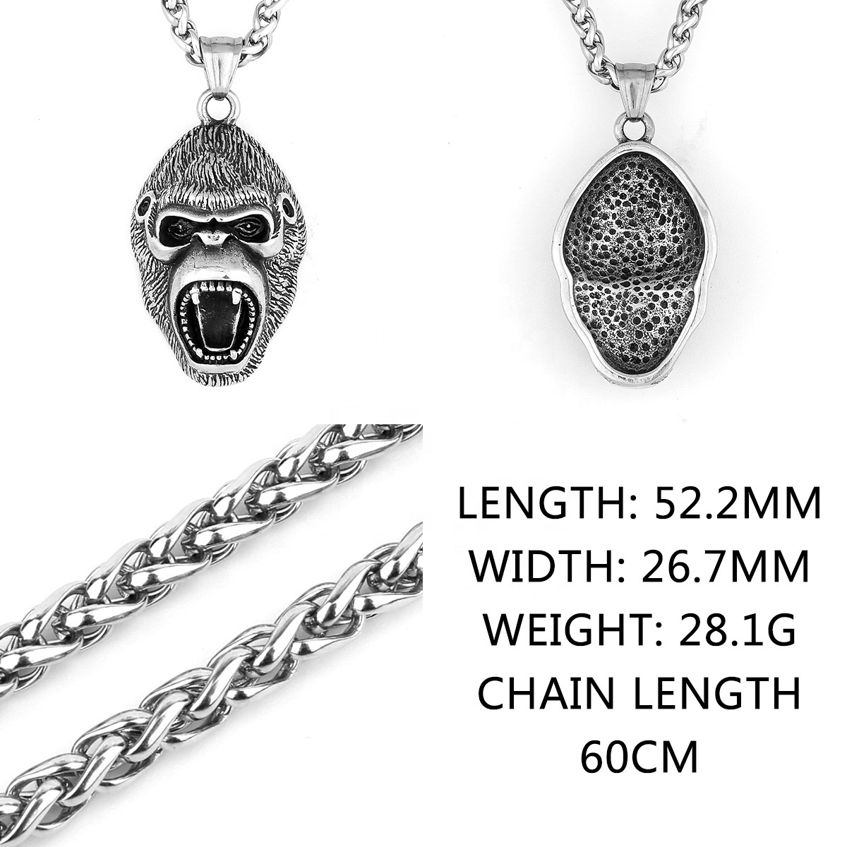 MECYLIFE Punk Animal Necklace Orangutan Pendant Stainless Steel