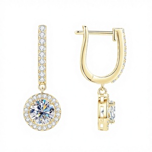 Pendientes Colgantes de Aro de Plata 925 con Moissanita Color D de 6.5mm, Chapados en Oro Blanco, Joyería de Moda para Mujer, Regalo Elegante para Mujer - Product Image 3