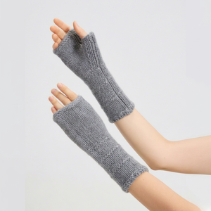 Gants en tricot gris pour femmes, en laine et cachemire, thermiques, chauds pour l'hiver, longueur poignet, style décontracté uni - Product Image 1
