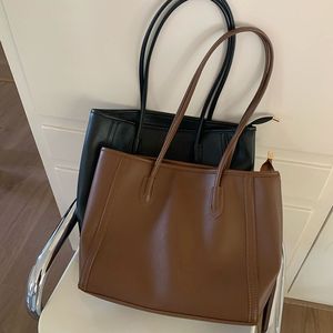 Sac fourre-tout pour femme, grande capacité, couleur marron unie, fermeture à glissière, sac à bandoulière pour les trajets quotidiens - Product Image 3