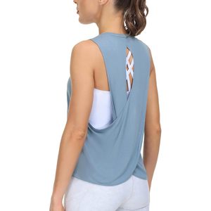 Women's Open Cross <b>Back</b> Workout Tank <b>Top</b> Loose Fit Sleeveless Yoga Running Shirt Breathable Spandex Polyester - Product Image 1