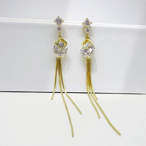 high quality plata 925 silver Luxury zircon Gold Plated long earring party wedding handmade ladies vintage pearl tassel earrings - Product Image 1