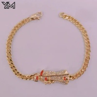 Pulsera Punk de Cadena Cubana Chapada en Oro de 14K con Santa Muerte, Aleación y Diamantes de Imitación, Cadena de Moda Religiosa, Pulsera de Cadena con Diseño de Grim Reaper