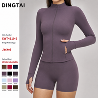 Veste de yoga intégrale zippée en Spandex/Nylon brossé pour femme, avec logo personnalisé, anti-transpiration, coupe ajustée, haut de sport thermique pour la course et la gym