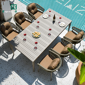 Express Garden Juego de mesa de comedor de cuerda roja de aluminio moderno para exteriores para patio y uso hospitalario Patio <span class=keywords><strong>Restaurante</strong></span> Bistro Sillas - Product Image 1