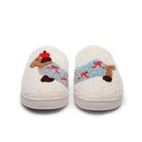 Nouvel arrivage de pantoufles de Noël personnalisées avec broderie teckel, pantoufles plates antidérapantes chaudes et confortables pour l'hiver, intérieur et extérieur pour femmes et hommes