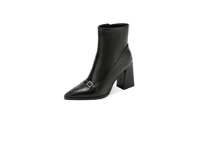 Bottines à bout pointu en peau de serpent <span class=keywords><strong>pour</strong></span> femmes, bottines à talon bloc épais avec fermeture éclair latérale et boucle, bottes sexy <span class=keywords><strong>pour</strong></span> soirée et club - Product Image 3