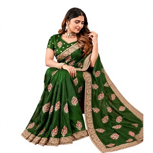 Vexotrend India Pakistan Premium <b>Velvet</b> Satin Traditional Customization <b>Saree</b> Women Embroidery Swarovski Jarkan Wrinkle-Free - Product Image 1