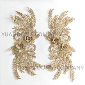 Usine vendre directement 3d Fleur Strass Paillettes Dentelle Applique Diamant dentelle Applique Pour robe de mariée - Product Image 3
