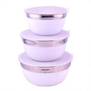 Inside Polish Outside White Matt Color Plastic Stainless Steel <b>Microwave</b> Safe Bowl With See Through Lid 3 Pcs <b>Set</b> - Product Image 1