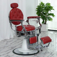 Chaise de barbier réglable rétro classique pour salons de beauté équipement de coiffure en cuir synthétique avec pompe hydraulique
