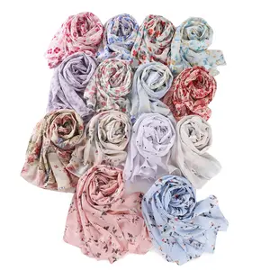 Muslim Scarf 2023 Summer Woman Long scarf Fashion chiffon Floral Printed Hijab Latest Shawl 131 colour QK236