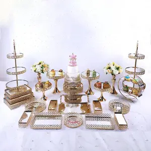 Nicro Set nampan kue ulang tahun, Set dudukan tampilan kue pernikahan, nampan makanan penutup Kristal gaya mewah