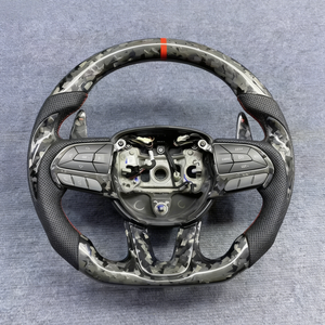 Volant en fibre de carbone forgé pour Dodge <span class=keywords><strong>Challenger</strong></span> Charger, volant de voiture personnalisé en cuir perforé - Product Image 2