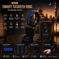 Cincin Zikir Muslim Penunjuk Kiblat Jam Alarm AI Analisis Kesehatan Tidur Kontrol Aplikasi Cincin Tabseeh Hadiah Muslim Cincin Penghitung Pintar