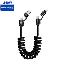 Câble de charge USB Type-C rétractable en spirale 240W pour voiture, charge rapide PD pour téléphone portable, tablette, ordinateur portable