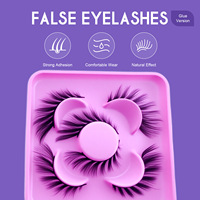 Faux cils pré-encollés ailés style manga, lot multi-paires, bande en coton noir, volume bouclé et moelleux, auto-adhésifs, vente en gros