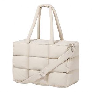 <b>Pillow</b> Printed Side Quilted Fabric Shoulder Nylon <b>Large</b> Custom Puff Puffy Quilts Puffer Tote Bag for Women - Product Image 1