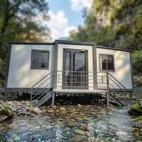 Maison mobile modulaire autonome à panneaux solaires, extensible à double aile, avec salon, pour camping en plein air et complexe hôtelier
