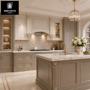 Mobili da <span class=keywords><strong>Cucina</strong></span> Neoclassici Europei di Lusso in Legno Intagliato su Misura con Isola in Marmo e Ante in Vetro per Progetti di Interni di Ville e Residenze di Lusso - Product Image 5