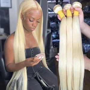 613 Blonde Bone Straight Echthaar Bündel 30 32 Zoll Remy Brazilian Hair Weave Bundles Extensions