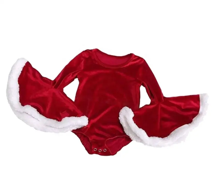 Pelele de terciopelo rojo para bebé, ropa de Navidad para niña de 0 a 3 meses, leotardo de manga de campana