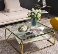 Tables basses de luxe en or, style moderne, marbre et verre, meubles en acier inoxydable, salon, style nordique, table centrale carrée