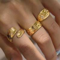 X&L Vintage Breiter Offener Manschettenring mit Strass, 18K Vergoldet, 304 Edelstahl, Wasserdicht, Boho Täglicher Trendschmuck für Frauen