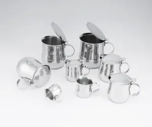 Hot selling customised barista tool latte art ss304 stainless steel curve frothing jug pot milk coffee pitcher with lid