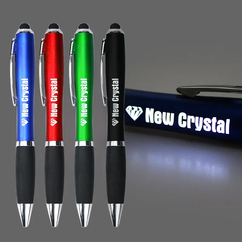 Promotionele Multi Functie Logo Oplichten Pen Custom Soft Touch Screen Stylus Led Balpen