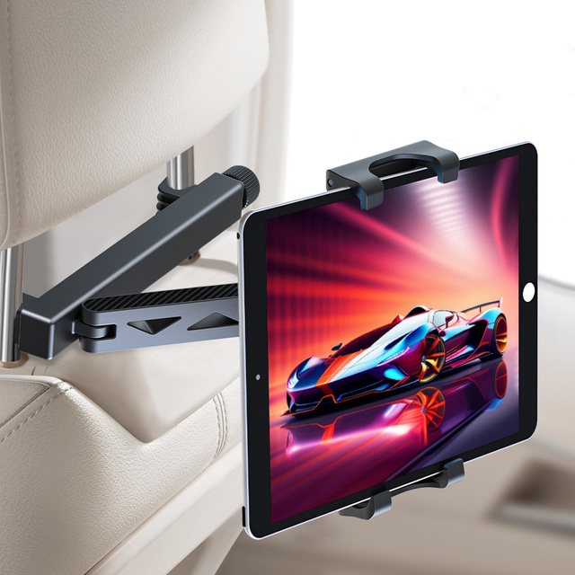 Universal Metal Car Headrest Mount, Extendable & Foldable Phone/Tablet Holder for Rear Passenger