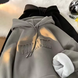 Vente en gros de sweats à capuche unisexe épais 100% coton, vierges, avec gaufrage 3D et logo brodé personnalisé, en polaire Silver <span class=keywords><strong>Fox</strong></span> - Product Image 2