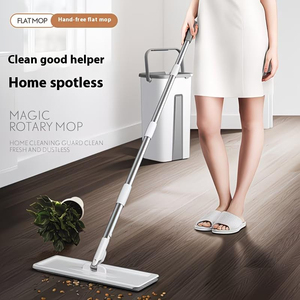 Serpillère en microfibre avec seau, essorage mains libres, tête de serpillère réutilisable, composants en plastique, auto-essorage pour sols en carrelage et en bois à la maison - Product Image 6