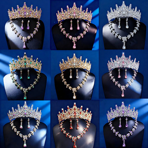 Venta al por mayor de fábrica: Nuevo set de lujo de 3 piezas de corona de <span class=keywords><strong>novia</strong></span> barroca, collar y pendientes de cristal punk con diamantes de imitación para vestido de <span class=keywords><strong>novia</strong></span>, conjuntos de joyería. - Product Image 6