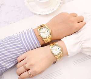 Reloj mecánico de acero inoxidable resistente al agua con decoración chapada en oro de moda, ideal para regalo. - Product Image 5