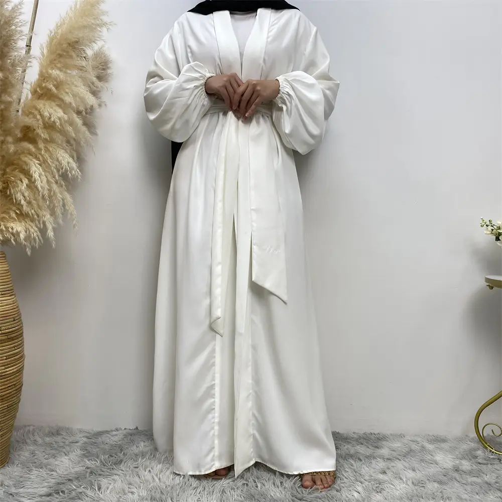 Dubai Islâmica Roupas Simples Cardigan Kaftan Liso Manga Comprida Árabe Oriente Médio EID Mulheres Abertas Abaya