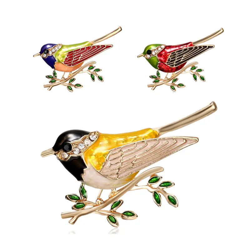 Hợp kim điểm khoan đồ trang sức tinh tế Trâm 00357 Châu Âu và Mỹ mới thời trang chim cây chi nhánh sơn dầu động vật