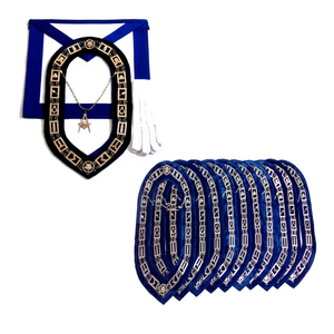 Delantal Bordado de Maestro Masón Personalizado, con Diseño de la Baseación de la Logia Azul, en Tela de Imitación de Cuero, con Cuello de Cuero y Bordado de Punto de Cruz - Product Image 1