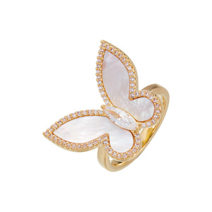 Butterfly Open Ring Natural Seashell Micro Pave Adjustable Women's Ring Gift - Product Image 5