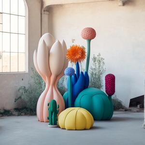Grande sculpture d'art extérieure personnalisable en fibre de verre, grande statue de fleur peinte - Product Image 6