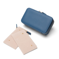 Étui organisateur de bijoux en cuir bleu classique avec fermeture éclair et pochettes amovibles pour bagues, cadeau de mariage pour femme, boîte à cosmétiques