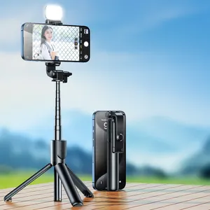2024 New Portable Phone Selfie Stick With Fill Light Rechargeable Mini Stretchable Tripod