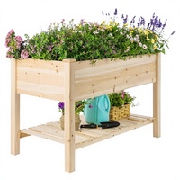 Jardinière surélevée en bois de pin avec pieds, étagère de rangement, revêtement vinyle, écologique, durable, style américain, pour extérieur