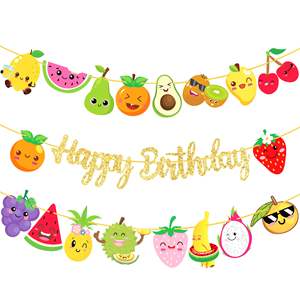 Banner de fiesta de cumpleaños con tema de frutas <span class=keywords><strong>Tutti</strong></span> <span class=keywords><strong>Frutti</strong></span> Party Gold Happy Birthday Banner Summer Fruit Theme Birthday Party Hanging Banner - Product Image 1