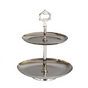 Plateaux de service ronds en acier inoxydable, 2 niveaux, support à gâteau en métal de haute qualité pour accessoires de table, sans danger pour les aliments - Product Image 1