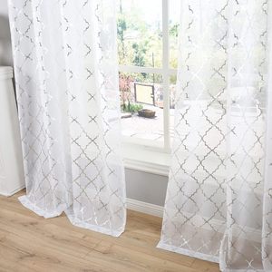 100% Polyester voilage feuille d'argent métallique géométrique marocain carrelage treillis noir argent Voile rideau - Product Image 2