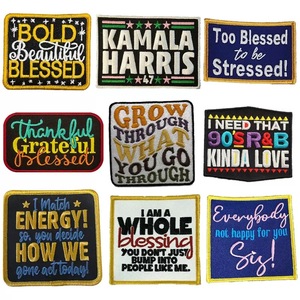 Vendita all'ingrosso frase incoraggiante patch ricamate per tessuto con ferro su supporto per i vestiti - Product Image 1